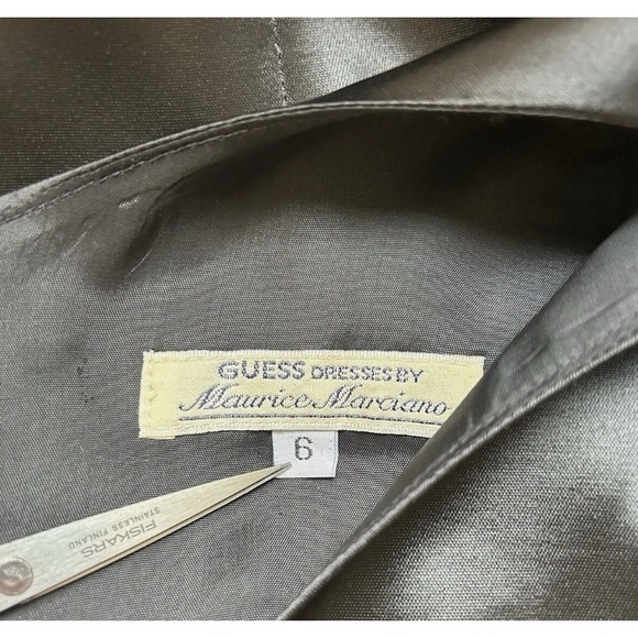 90s Marciano Guess Dress Size 6 Black Satin Made USA Sheath VNeck Sleeveless EUC - Picture 4 of 9